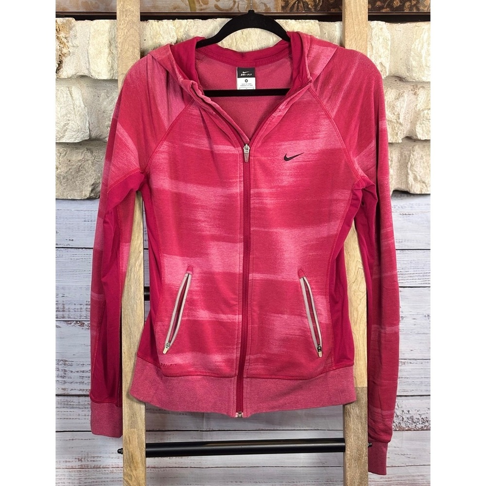 Nike Womens Dri-FIT Pink Space Dye Full Zip Hoodie Thumbholes Size M